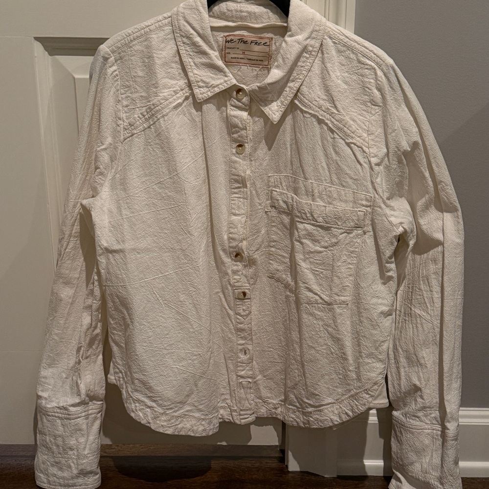 Free People White Button Down Shirt Classic Cotton Top